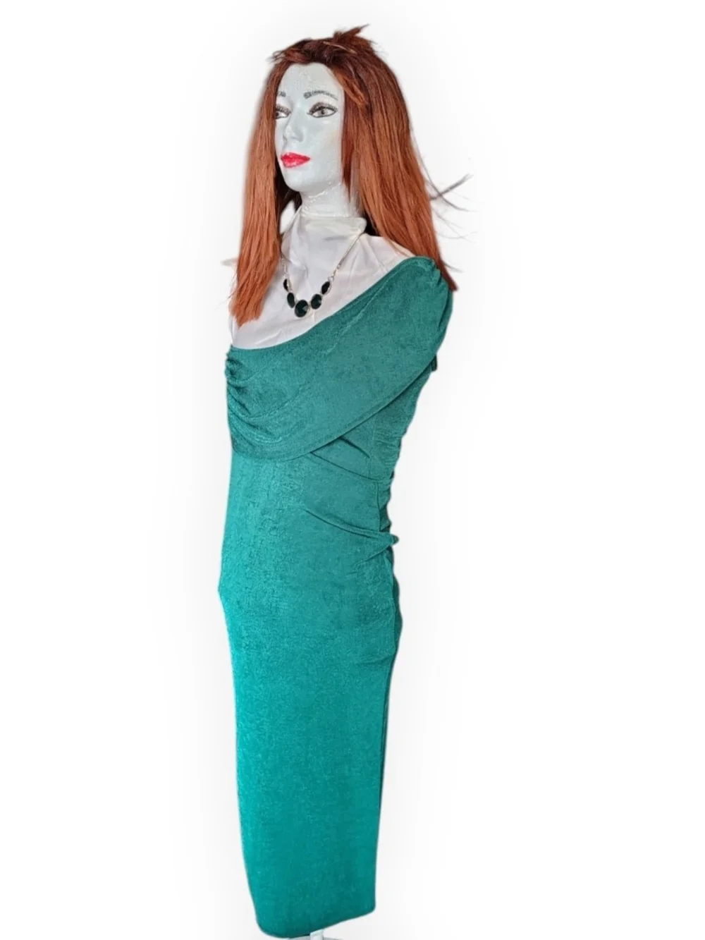 One-Shoulder Teal Evening Dress for Women - Picture 8 of 13